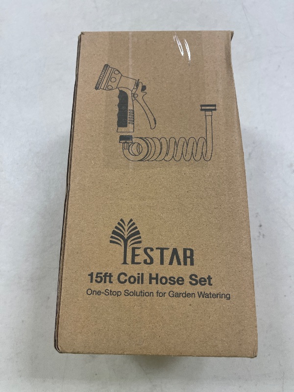 Photo 1 of Coil Hose 15FT EVA Coil Garden Hose With 3/4'' Brass Connector Coiled Water Hose Lightweight And No Kink Includes 7 Patterns Spray Nozzle For Outdoors Lawn Watering Car Washing