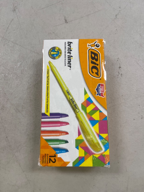 Photo 1 of BIC Brite Liner Highlighters, Chisel Tip, 12-Count Pack of Highlighters Assorted Colors, Ideal Highlighter Set for Organizing and Coloring