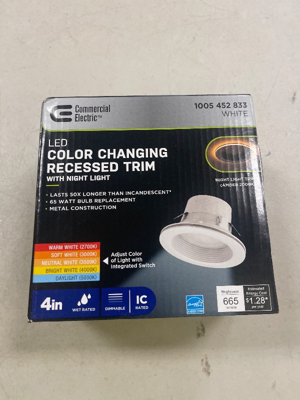 Photo 1 of Commercial Electric 4 in. Title 20 Adjustable CCT Integrated LED Recessed Light Trim with Night Light Feature 625 Lumens Dimmable 53805301