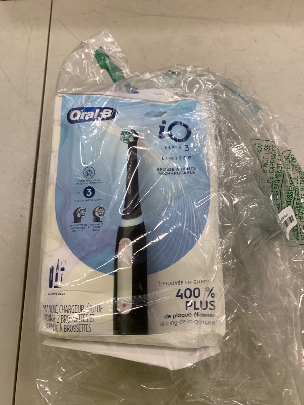Photo 1 of Oral-B iO Deep Clean Rechargeable Electric Powered Toothbrush, Black with iO Series 3 Limited, 2 Brush Heads and Travel Case - Pressure Sensor to Protect Gums - 3 Cleaning Settings - 2 Minute Timer