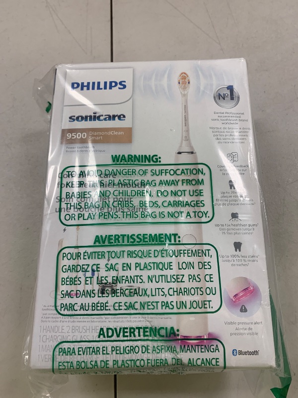 Photo 1 of Philips Sonicare DiamondClean Smart 9500 Electric Toothbrush, Sonic Toothbrush with App, Pressure Sensor, Brush Head Detection, 5 Brushing Modes and 3 Intensity Levels, White, Model HX9923/01
