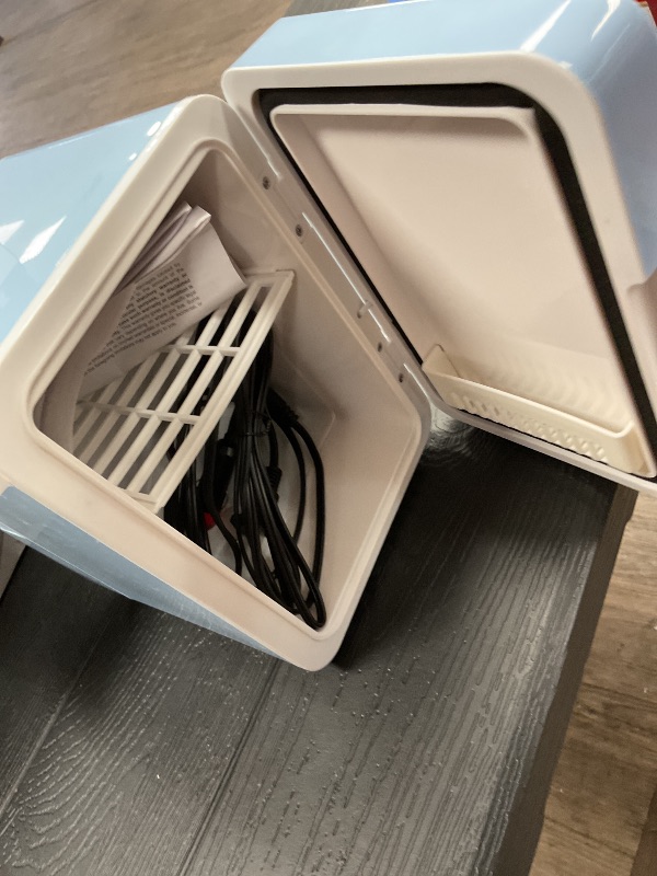 Photo 1 of Mini Fridge for Bedroom, 4L Beverage Cooler, Cooler & Warmer, Blue