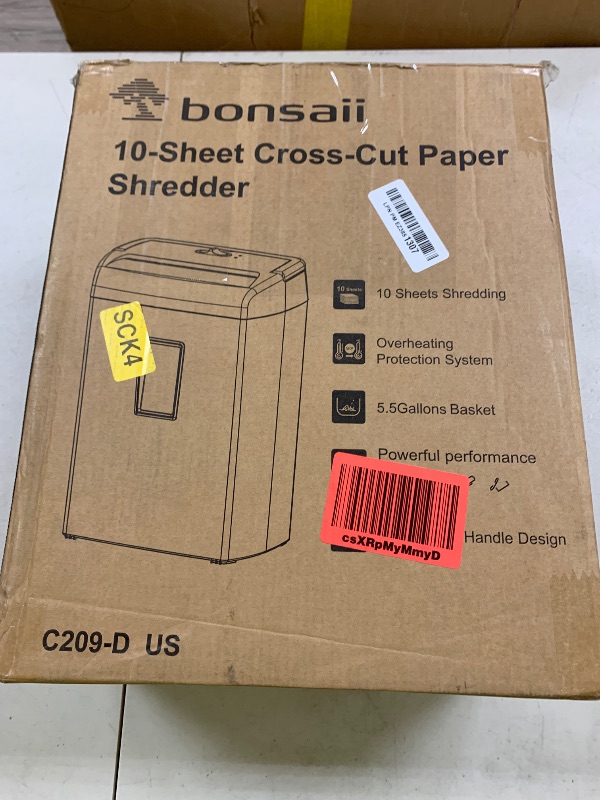 Photo 1 of Bonsaii 10-Sheet Cross Cut Paper Shredder, 5.5 Gal Home Office Heavy Duty Shredder for Credit Card, Staple, Clip with Transparent Window(C209-D)