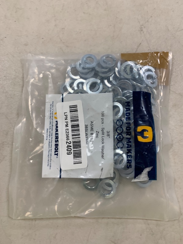 Photo 1 of 3/8 Split Lock Washer (100 Pack) Zinc Plated Steel, Meets ASME B18.21.1 by Makers Bolt