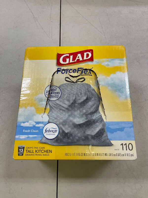 Photo 1 of Glad Tall Kitchen Drawstring Trash Bags - Odorshield 13 Gallon White Trash Bag, Febreze Fresh Clean, 110 Count