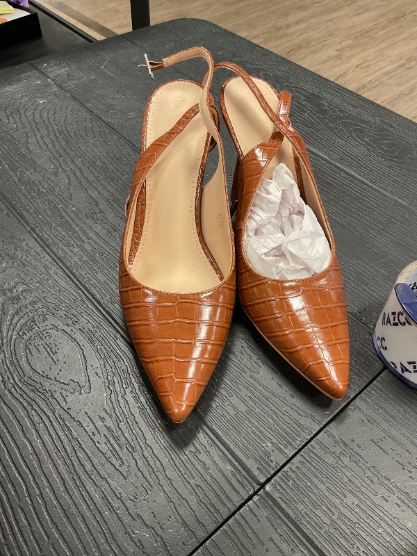 Photo 1 of Reoplty Womens Closed Toe Ankle Strap Heels Pointed Toe Pumps Shoes Slingback High Heel Wedding Dress Shoes Caramel