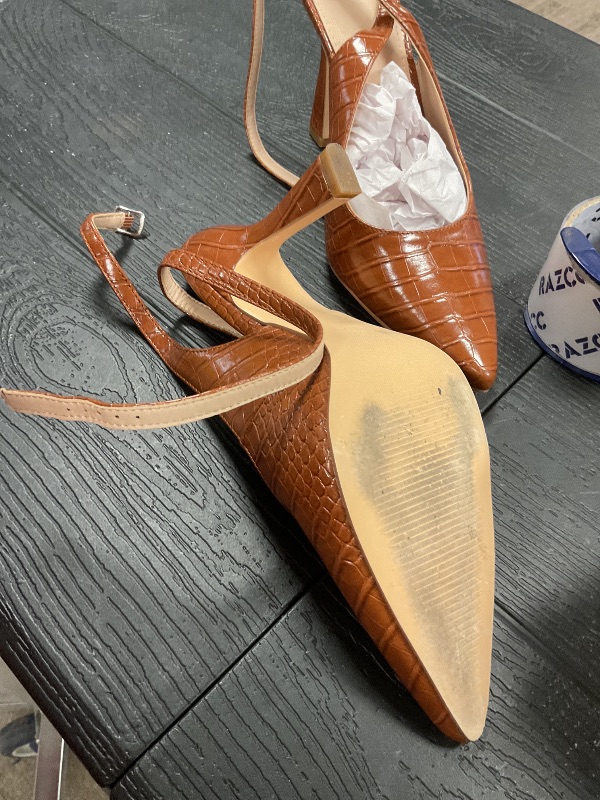 Photo 1 of Reoplty Womens Closed Toe Ankle Strap Heels Pointed Toe Pumps Shoes Slingback High Heel Wedding Dress Shoes Caramel