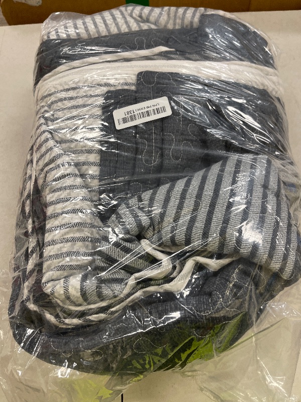 Photo 1 of Litanika Quilt King Size Black, Grey and White, Gray Stripe Patchwork Summer Bedspread Coverlet 3 Pieces, Soft Lightweight Microfiber Comforter Bedding Set for All Season(1 Quilt, 2 Pillowcases)