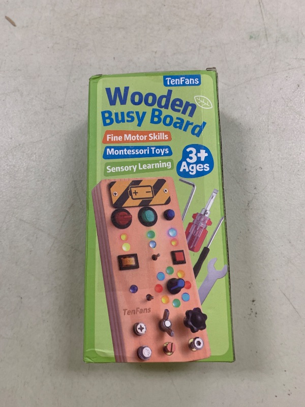Photo 1 of TenFans Montessori Busy Board with 8 LED Light Modes - Sensory Toys for 1-3 Year Olds & Airplane Travel, Wooden Activity Board Develops Fine Motor Skills