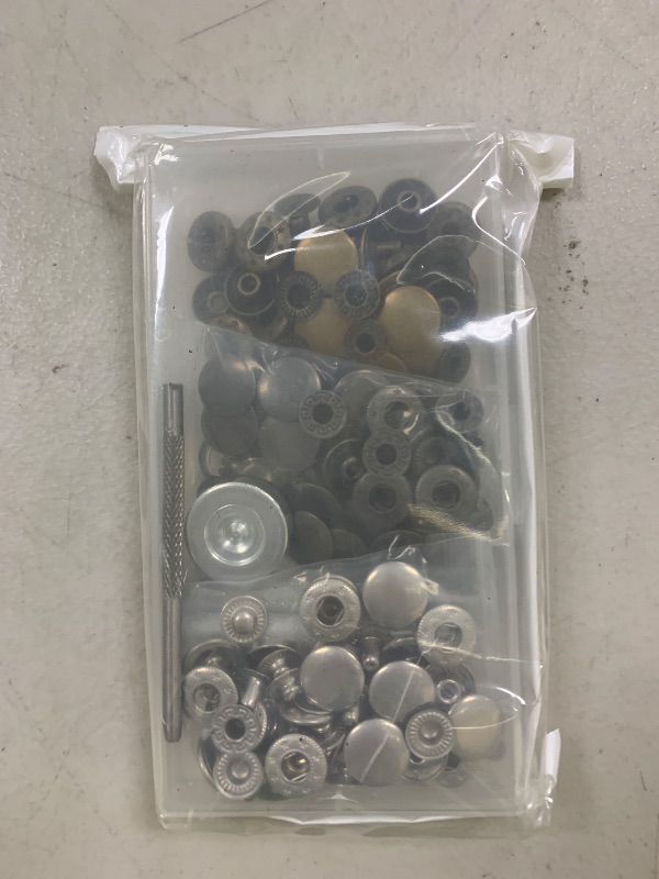 Photo 1 of 45 Set Leather Snap Fasteners Kit, 15mm Stainless Steel Leather Snaps Kit with 4 Install Tools, 3 Color Snaps for Clothes, Jacket, Down Jeans Wears, Bracelets, Bag, DIY Crafts
