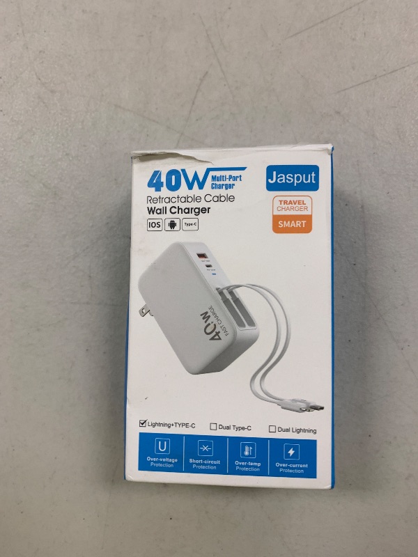 Photo 1 of Retractable Wall Charger, 40W Dual Retractable Phone Charger Block Wall Plug with USB A/USB C Ports, Travel and PD Fast Charging for iPhone 17/16/15/14/13/12, Pad, Tablet and More