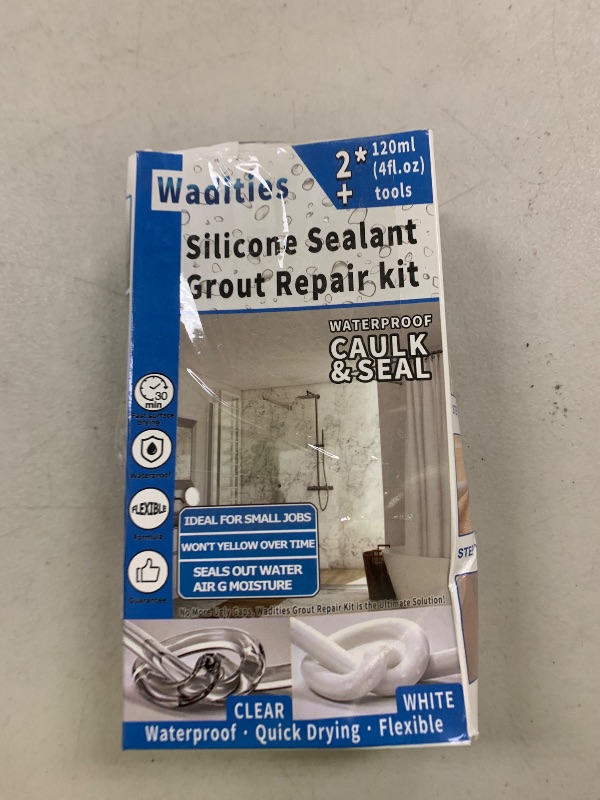 Photo 1 of 8Oz White Waterproof Caulk & Seal Silicone Sealant, Wadities Tile Grout Repair Kit with Grout Remove Scraper, Shrink & Crack Proof for Bathroom, Shower, Kitchen, Floor (4Oz, Pack of 2)