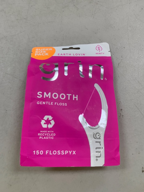 Photo 1 of GRIN Smooth Flosspyx, Gentle Floss Picks, 150 Count, Dental Flossers, Minty Flavor, Recycled Plastic, Smooth Floss, Tight Teeth, Premium Longer Floss Head, Includes Safe Fold-Back Tooth Pick