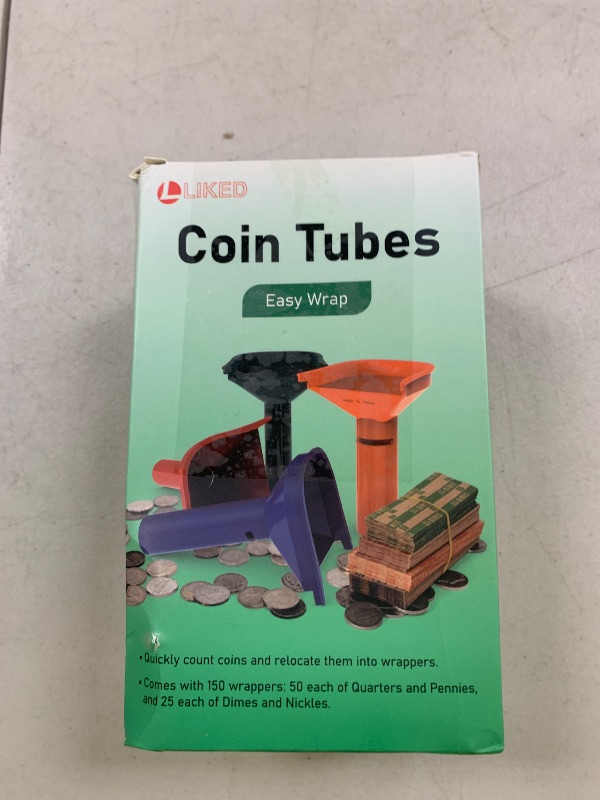 Photo 1 of L LIKED 150 Assorted Flat Striped Coin Wrappers & 4 Coin Sorters Tubes, Color-Coded Coin Counters, Easy to Load