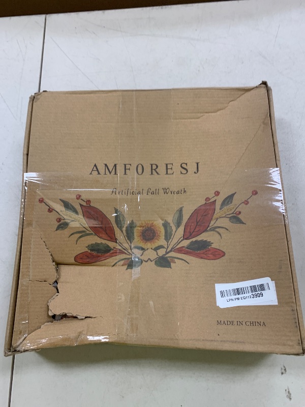 Photo 1 of AMF0RESJ Artificial Fall Wreath for Front Door Autumn Wreath with Bright Oak Leaves,Small Pumpkin,Berry Branches,Mixed Leaves for Farmhouse Indoor Outdoor Window Wall Door Decor