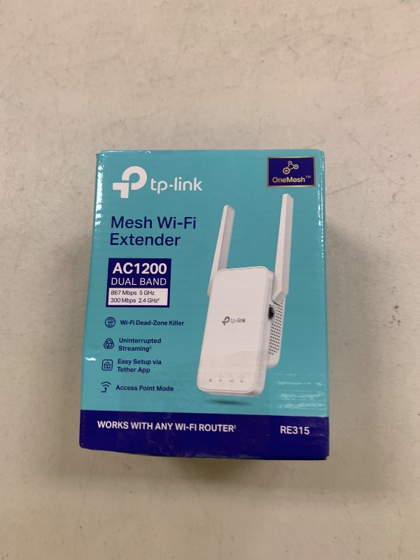 Photo 1 of TP-Link AC1200 WiFi Extender, 2025 Wirecutter Best WiFi Extender, 1.2Gbps Home Signal Booster, Dual Band 5GHz/2.4GHz, Up to 1600 Sq.ft and 32 Devices, EasyMesh Compatible, One Ethernet Port (RE315)
