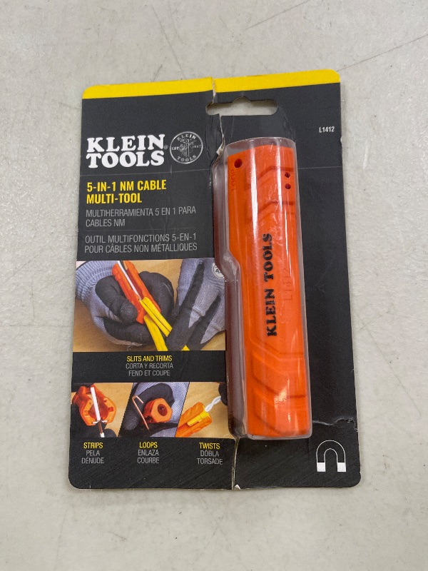 Photo 1 of Klein Tools L1412 5-in-1 Cable Stripping Tool for 12-14 AWG, NM Cable Ripper (12/2 and 14/2 Romex), Magnetic with Wire Looping Hole