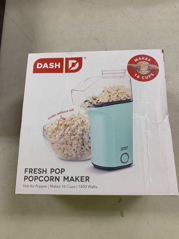 Photo 1 of DASH Hot Air Popcorn Popper Maker with Measuring Cup to Portion Popping Corn Kernels + Melt Butter, 16 Cups - Aqua
