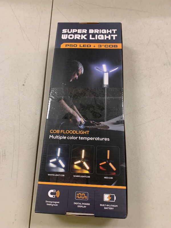 Photo 1 of Rechargeable Camping Light with Stand, Outdoor LED Cordless Work Light with Portable Telescopic Bracket, 6AH Battery, 2000 Lumen Construction Lights with Carrying Bag