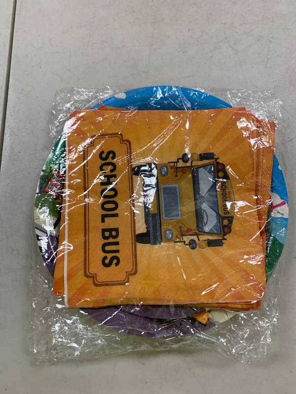 Photo 1 of gisgfim 96 Pcs School Bus Party Plates and Napkins Party Supplies Back to School Birthday Party Tableware Set School Bus Decorations Favors for Birthday Baby Shower for 24 Guests