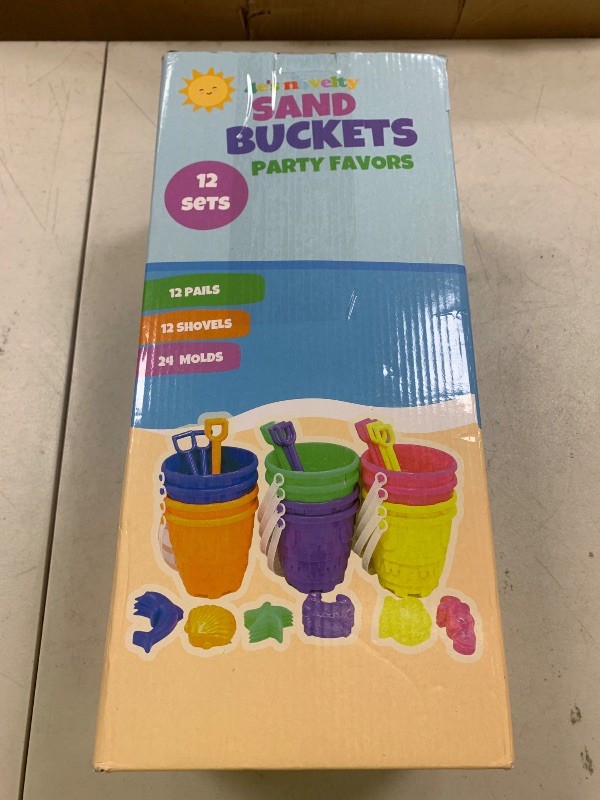 Photo 1 of 4E's Novelty 12 Sets Beach Toys - Includes 12 Sand Buckets, 12 Shovels, 24 Sand Molds for Kids - Small 5.75" Beach Buckets Bulk for Summer Party Favors, End of Year Student Gifts Toys