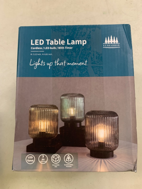 Photo 1 of Battery Operated Lamp, Cordless Table Lamps Battery Powered Bedside Small Lamp with LED Bulb, Decorative Glass Lamp for Bedroom Living Room Home Decor-Light Grey