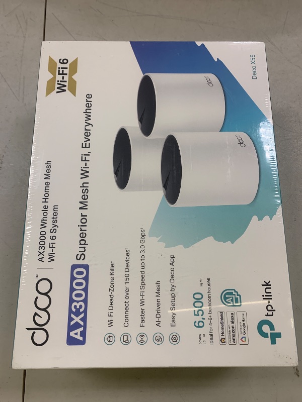 Photo 1 of TP-Link Deco X55 AX3000 WiFi 6 Mesh System - Covers up to 6500 Sq.Ft, Replaces Wireless Router and Extender, 3 Gigabit Ports per Unit, Supports Ethernet Backhaul, Deco X55(3-Pack)