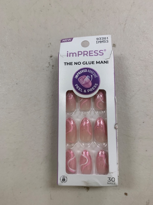 Photo 1 of KISS imPRESS No Glue Mani Press On Nails, Design, 'Wild Venus', Pink, Medium Size, Almond Shape, Includes 30 Nails, Prep Pad, Instructions Sheet, 1 Manicure Stick, 1 Mini File