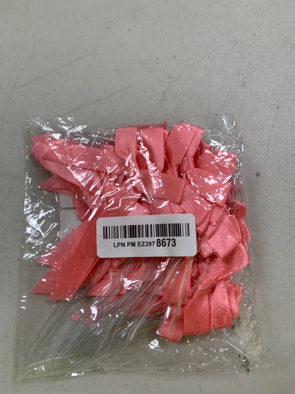 Photo 1 of 50 Pack Pink Satin Ribbon Twist Tie Bows for Treat Bags, Gift Bags, Bakery Candy Bags and Package Decorating Ribbon Bow, Bowknot for Gifts