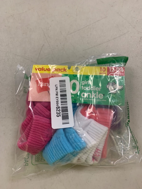 Photo 1 of Hanes Girls' Toddler Ankle Socks 10-pair, Assorted 4/12-24 Mos