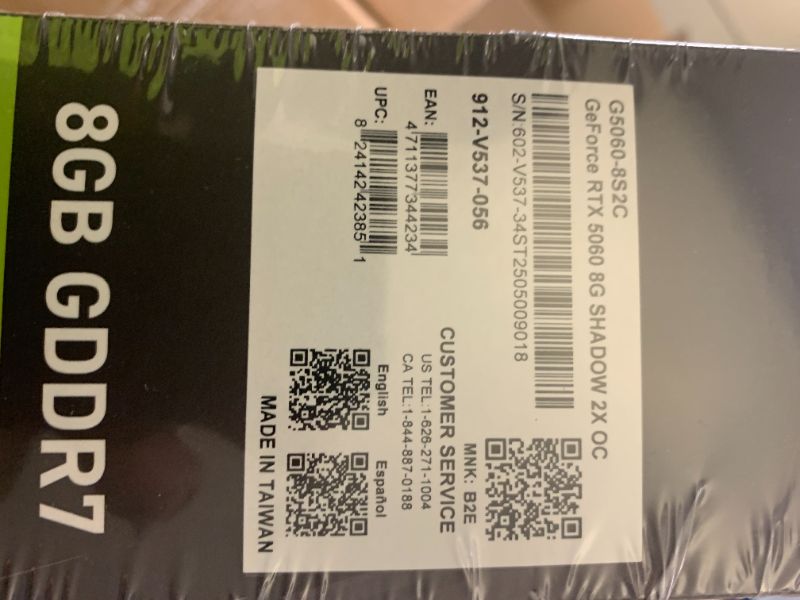 Photo 1 of MSI Gaming RTX 5060 8G Shadow 2X OC Graphics Card (8GB GDDR7,128-bit, Extreme Performance: 2535 MHz, DisplayPort x3 2.1a, HDMI 2.1b, NVIDIA Blackwell Architecture)