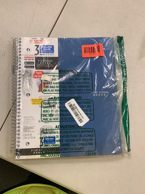 Photo 1 of Five Star Spiral Notebook + Study App, 3 Subject, College Ruled Paper, 8-1/2" x 11", 150 Sheets, Fights Ink Bleed, Water Resistant Cover, Pacific Blue (73623)