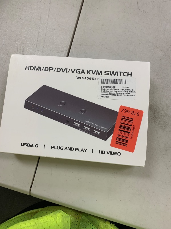 Photo 1 of DP KVM Switch 1 Monitors 2 Computers, 2 Port Displayport KVM Switch Share USB 2.0 Devices with 3 USB Hub for 4K@60Hz, 2K@144Hz, 2K@120Hz with Extension Control Switch and 2 USB Cable