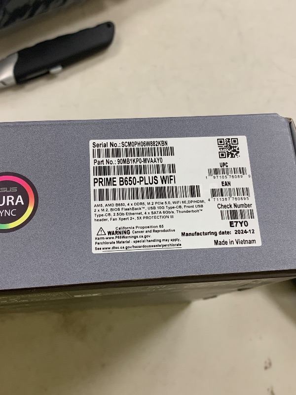 Photo 1 of ASUS Prime B650-PLUS WiFi AMD B650 AM5 Ryzen™ Desktop 9000 8000 & 7000 ATX Motherboard, DDR5, PCIe 5.0 M.2, 2.5Gb LAN, WiFi 6E, HDMI™, SATA 6 Gbps, USB Type-C®, BIOS Flashback™, Thunderbolt™ 4 Header
