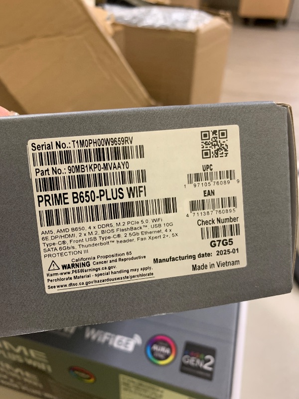 Photo 1 of ASUS Prime B650-PLUS WiFi AMD B650 AM5 Ryzen™ Desktop 9000 8000 & 7000 ATX Motherboard, DDR5, PCIe 5.0 M.2, 2.5Gb LAN, WiFi 6E, HDMI™, SATA 6 Gbps, USB Type-C®, BIOS Flashback™, Thunderbolt™ 4 Header