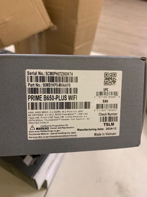 Photo 1 of ASUS Prime B650-PLUS WiFi AMD B650 AM5 Ryzen™ Desktop 9000 8000 & 7000 ATX Motherboard, DDR5, PCIe 5.0 M.2, 2.5Gb LAN, WiFi 6E, HDMI™, SATA 6 Gbps, USB Type-C®, BIOS Flashback™, Thunderbolt™ 4 Header
