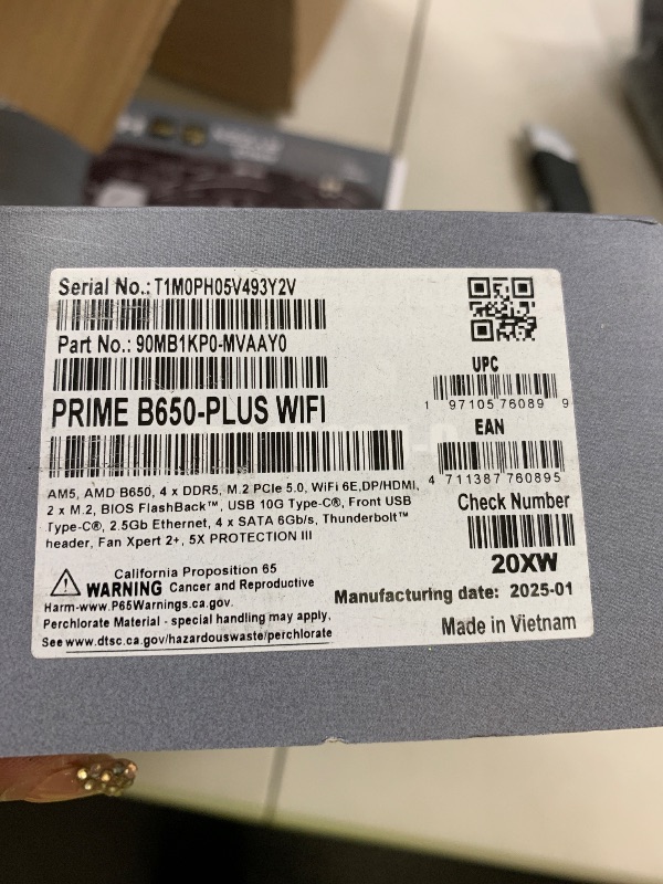 Photo 1 of ASUS Prime B650-PLUS WiFi AMD B650 AM5 Ryzen™ Desktop 9000 8000 & 7000 ATX Motherboard, DDR5, PCIe 5.0 M.2, 2.5Gb LAN, WiFi 6E, HDMI™, SATA 6 Gbps, USB Type-C®, BIOS Flashback™, Thunderbolt™ 4 Header