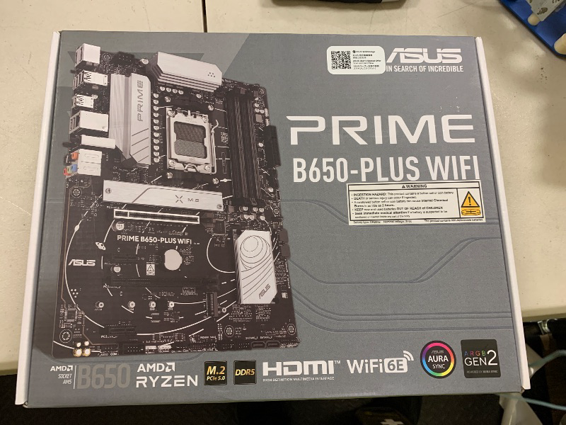 Photo 1 of ASUS Prime B650-PLUS WiFi AMD B650 AM5 Ryzen™ Desktop 9000 8000 & 7000 ATX Motherboard, DDR5, PCIe 5.0 M.2, 2.5Gb LAN, WiFi 6E, HDMI™, SATA 6 Gbps, USB Type-C®, BIOS Flashback™, Thunderbolt™ 4 Header