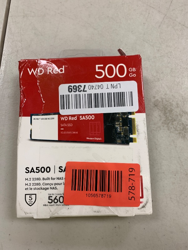 Photo 1 of Western Digital 500GB WD Red SA500 NAS 3D NAND Internal SSD - SATA III 6 Gb/s, M.2 2280, Up to 560 MB/s - WDS500G1R0B