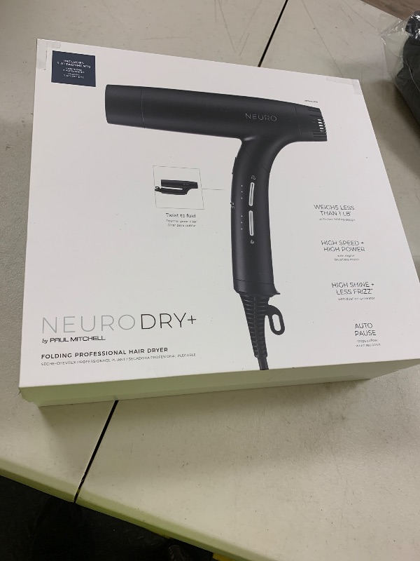 Photo 1 of Neuro by Paul Mitchell Dry+ Folding Professional Hair Dryer with Storage Bag, Lightweight + Portable, Black