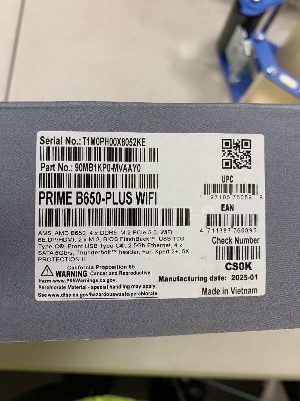 Photo 1 of ASUS Prime B650-PLUS WiFi AMD B650 AM5 Ryzen™ Desktop 9000 8000 & 7000 ATX Motherboard, DDR5, PCIe 5.0 M.2, 2.5Gb LAN, WiFi 6E, HDMI™, SATA 6 Gbps, USB Type-C®, BIOS Flashback™, Thunderbolt™ 4 Header