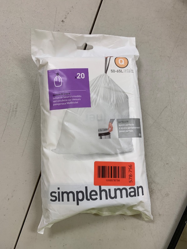 Photo 1 of simplehuman Code Q Custom Fit Drawstring Trash Bags in Dispenser Packs, 20 Count, 50-65 Liter / 13.2-17.2 Gallon, White