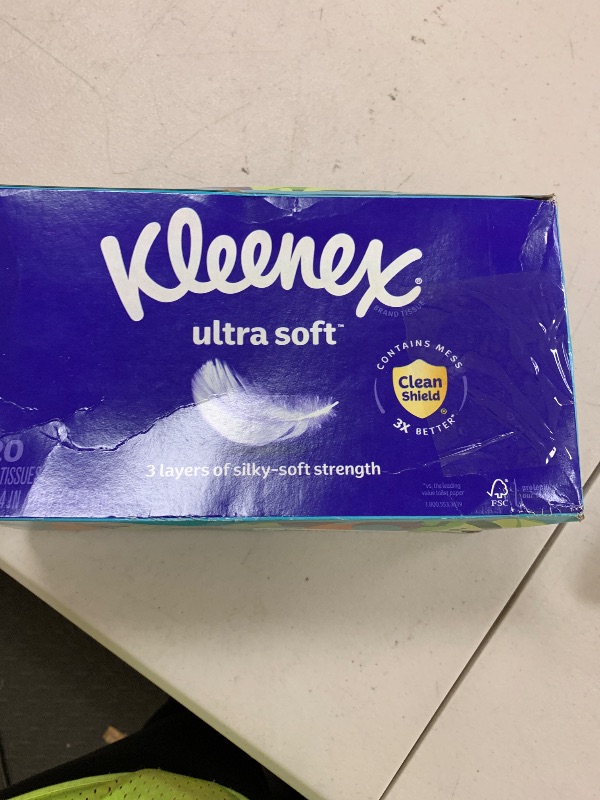 Photo 1 of Kleenex Ultra Soft Facial Tissues, 1 Flat Box, 120 Tissues per Box, 3-Ply, Packaging May VaryLPNPMEY3412744
