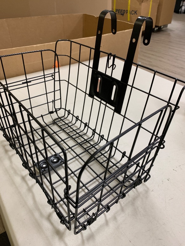 Photo 1 of Folding Bike Front Basket, Bicycle Wire Basket with Handles, Easy Installation on Front Handlebar Accessories for Frame Cargo Rack.