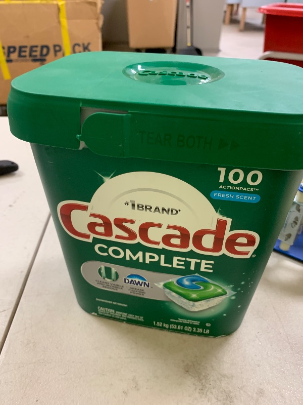 Photo 1 of Cascade Complete Dishwasher Pods, Dishwasher Detergent, Dish Detergent Tab Tablets, Fresh, 100 Count
