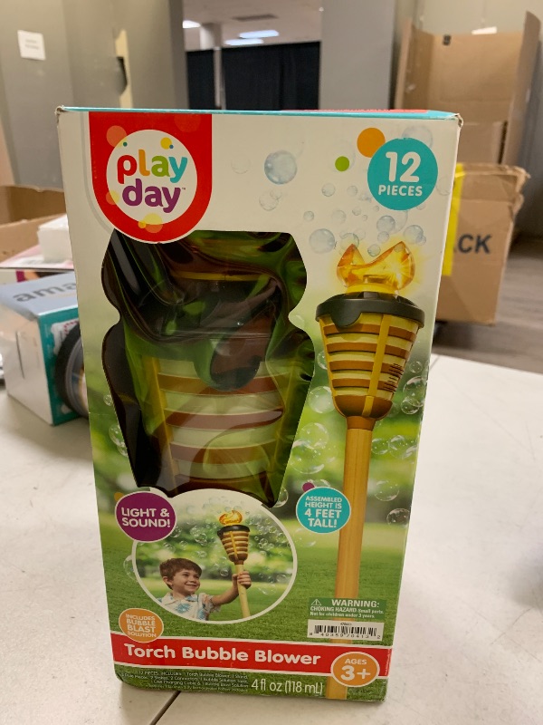 Photo 1 of Tiki Torch Bubbler - Bubble Machine with Lights and Music, Bubble Blower and Wand, Rechargable Outdoor Toy for Kids Teens Adults, 4 Feet Tall, Includes 4oz Bubble Solution
