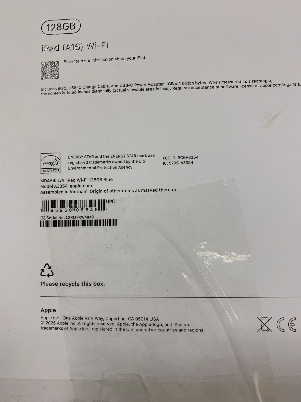 Photo 1 of Apple iPad 11-inch: A16 chip, 11-inch Model, Liquid Retina Display, 128GB, Wi-Fi 6, 12MP Front/12MP Back Camera, Touch ID, All-Day Battery Life — Blue