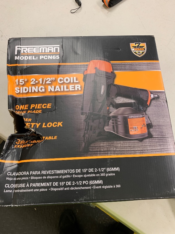 Photo 1 of Freeman PCN65 Pneumatic 15 Degree 2-1/2" Coil Siding Nailer with Adjustable Metal Belt Hook
