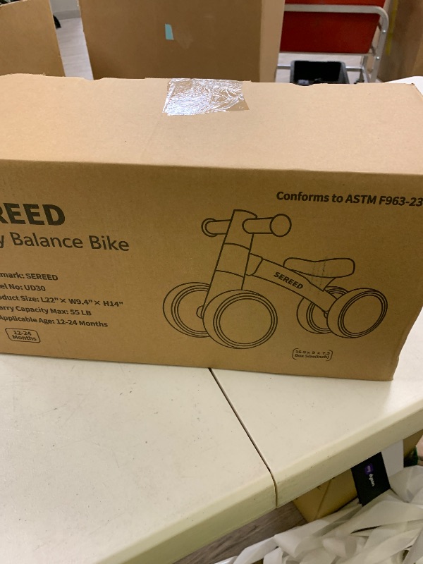 Photo 1 of SEREED Baby Balance Bike for 1 Year Old Boys Girls 12-24 Month Toddler Balance Bike, 4 Wheels Toddler First Bike, First Birthday Gifts