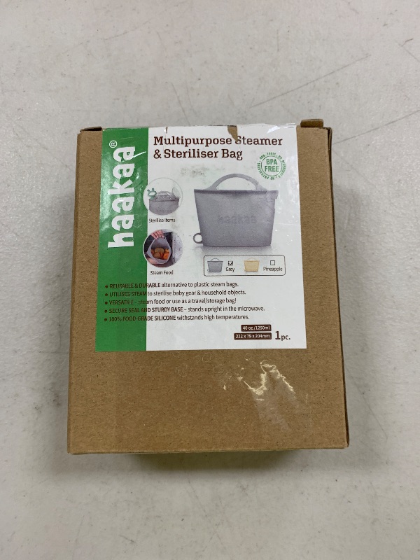Photo 1 of Haakaa On-The-Go Silicone Microwave Steam Sterilizer Bags for Travel, 40oz/1250ml Reusable Silicone Steaming Bags for Baby Bottles, Breast Pump, Accessories, Pacifiers, Teethers,Grey/1PC